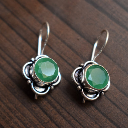 Floral Bud Gemstone Hanging Earrings - GlitterGleam
