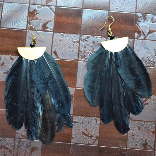 Black and Golden Feather Danglers - GlitterGleam