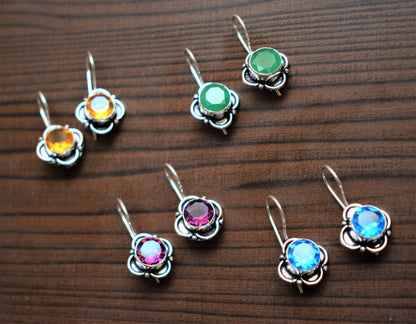 Floral Bud Gemstone Hanging Earrings - GlitterGleam