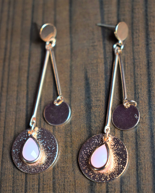 Gemstone Dangle Drop Hammered Earring - GlitterGleam