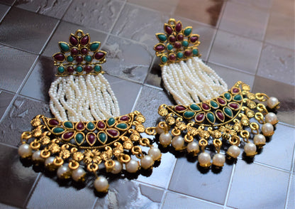 Kundan and Pearl Traditional Chandbali - GlitterGleam