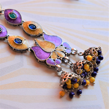 German Silver Lotus Eye Afghani Choker Necklace with Earrings - GlitterGleam