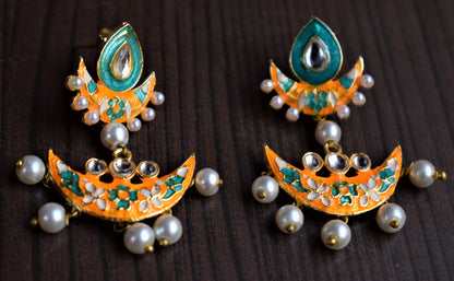 Small Kundan and Meenakari Pearl Chandbali Earrings - GlitterGleam