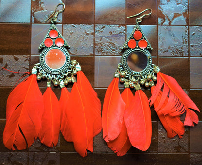 Meenakari Mirror Feather Tassel Earrings - GlitterGleam