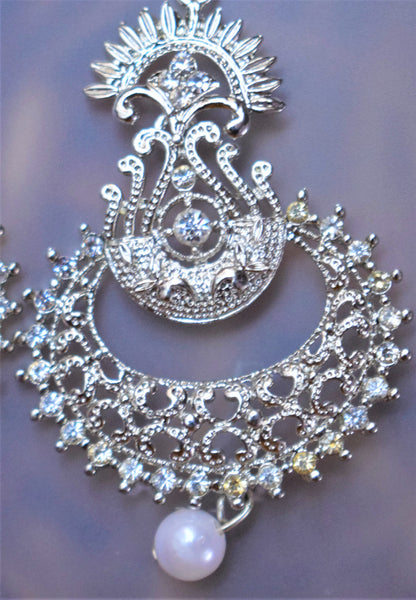 Silver Golden Chandbali Earring and Maang Tikka Set - GlitterGleam