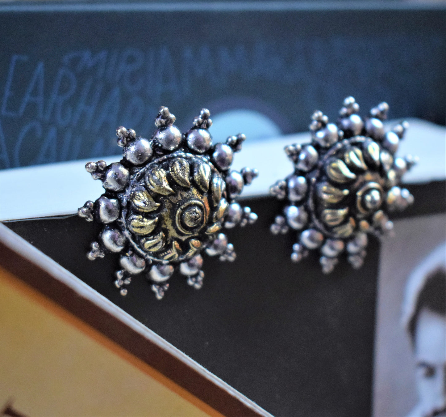 Large German Silver Angular Chakra Stud Earring - GlitterGleam