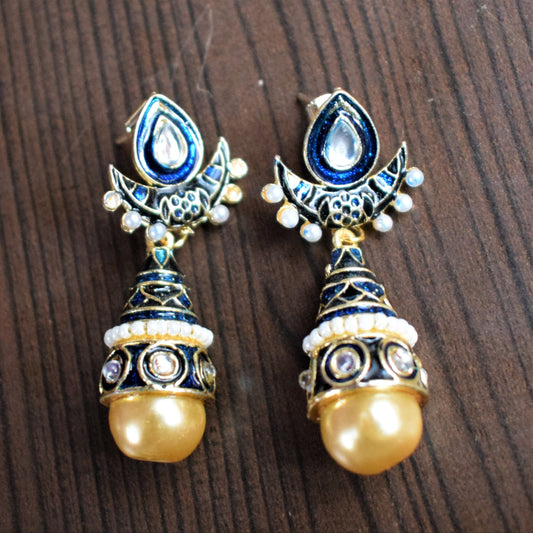Small Kundan and Meenakari Pearl Drop Earrings - GlitterGleam