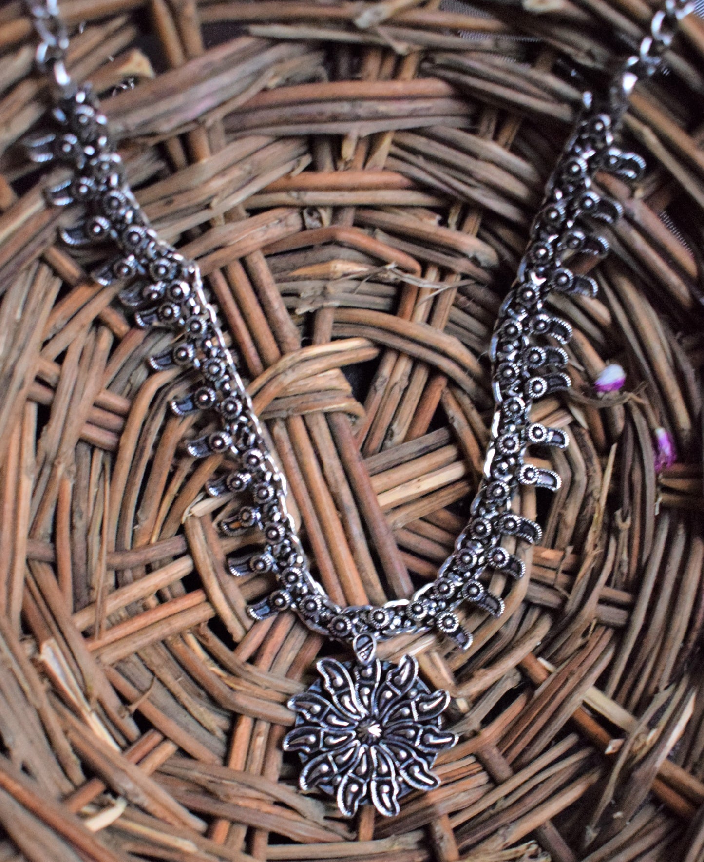 German Silver Choker Necklace with Pendant - GlitterGleam