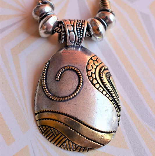 Golden and Silver Oxidised Dragon Shell Pendant Necklace (Long) - GlitterGleam