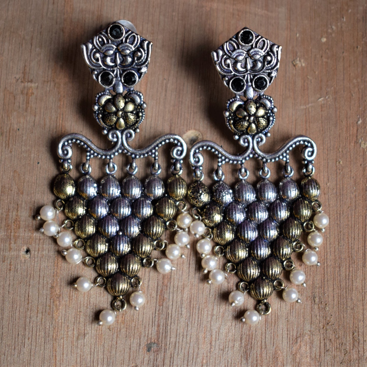 Traditional German Silver Antique Motif Earrings - GlitterGleam
