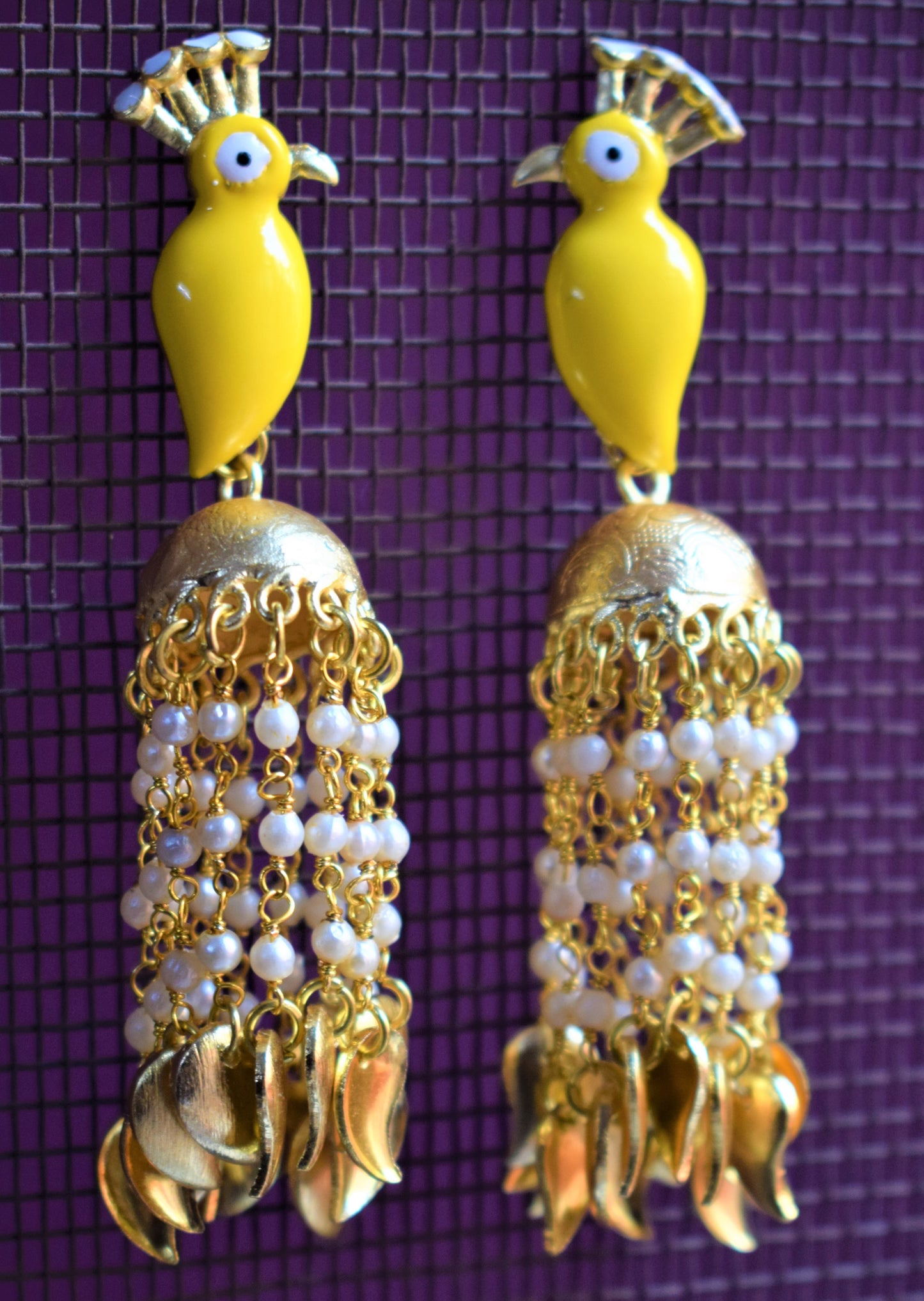 Antique Gold Peacock Meenakari Designer Tassel Earring - GlitterGleam