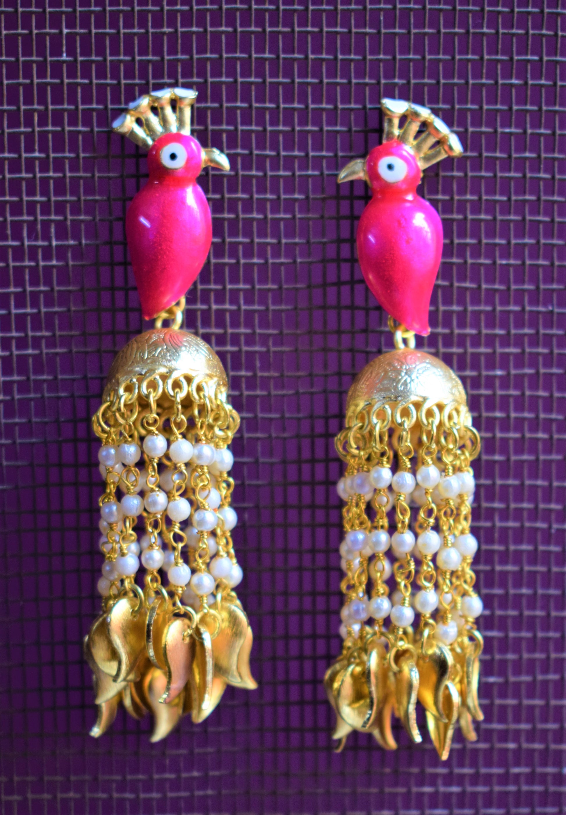 Antique Gold Peacock Meenakari Designer Tassel Earring - GlitterGleam