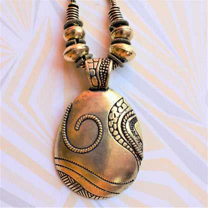 Golden and Silver Oxidised Dragon Shell Pendant Necklace (Long) - GlitterGleam