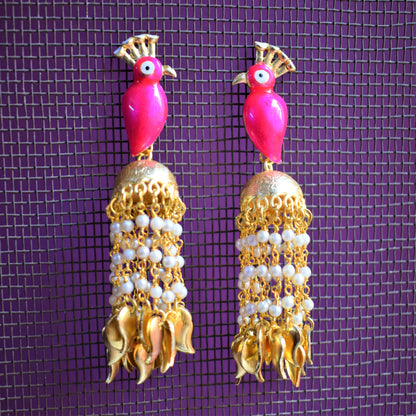Antique Gold Peacock Meenakari Designer Tassel Earring - GlitterGleam
