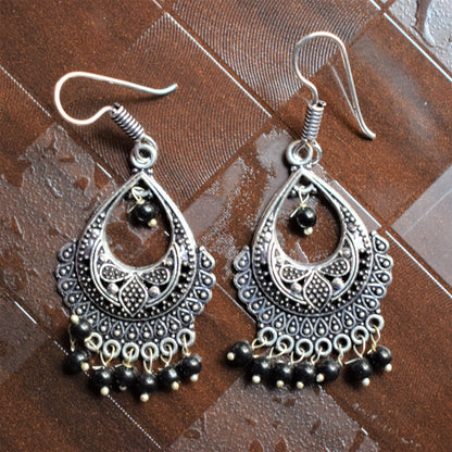 Silver Oxidised Small Chandbali Danglers - GlitterGleam