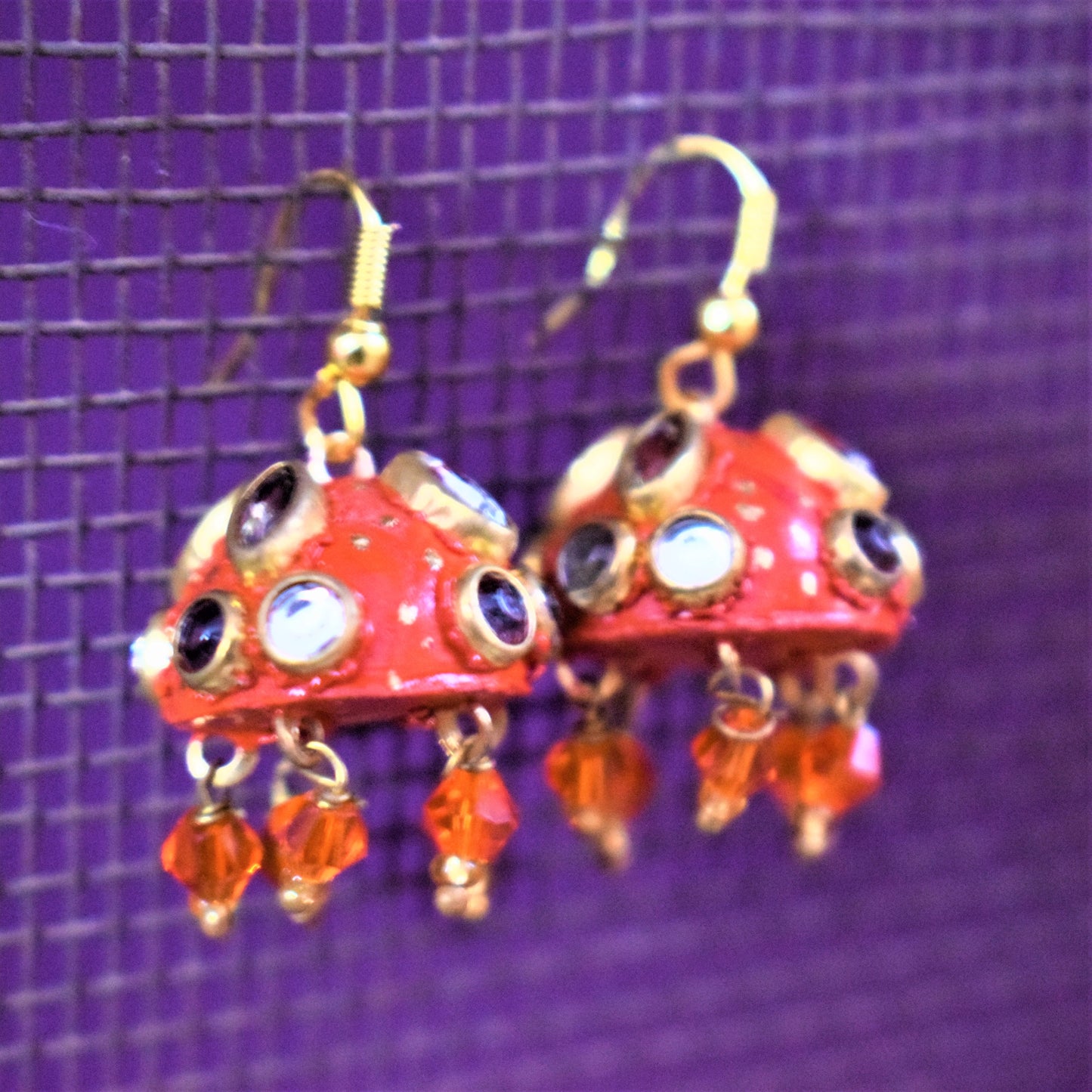 Small Rajasthani Kundan Jhumki with Beads - GlitterGleam