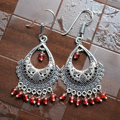Silver Oxidised Small Chandbali Danglers - GlitterGleam