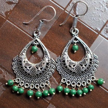 Silver Oxidised Small Chandbali Danglers - GlitterGleam