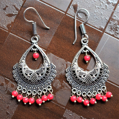 Silver Oxidised Small Chandbali Danglers - GlitterGleam