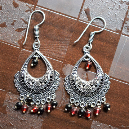 Silver Oxidised Small Chandbali Danglers - GlitterGleam