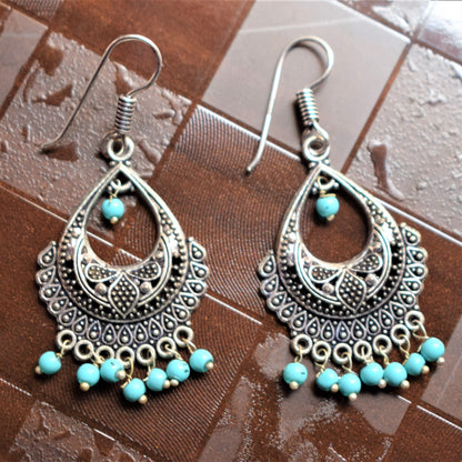 Silver Oxidised Small Chandbali Danglers - GlitterGleam