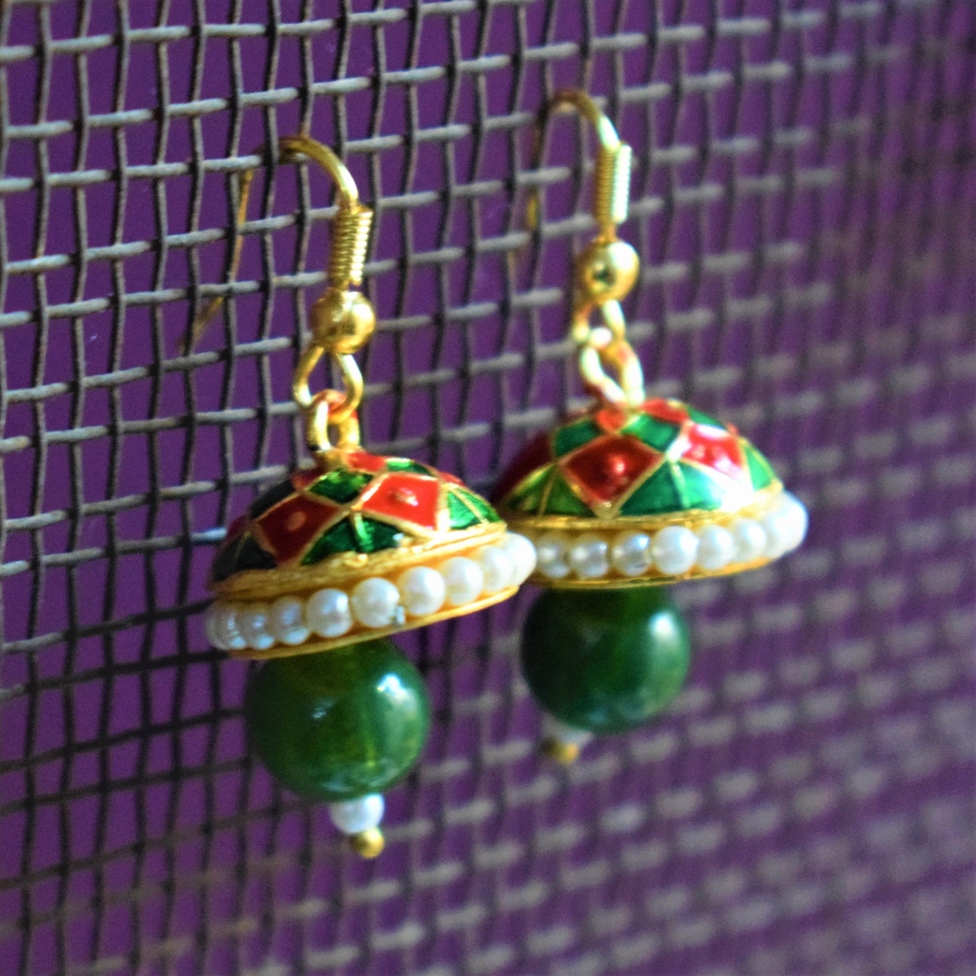 Small Meenakari Jhumki with Beads - GlitterGleam