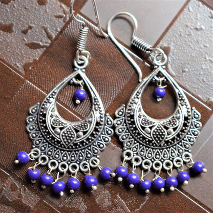 Silver Oxidised Small Chandbali Danglers - GlitterGleam