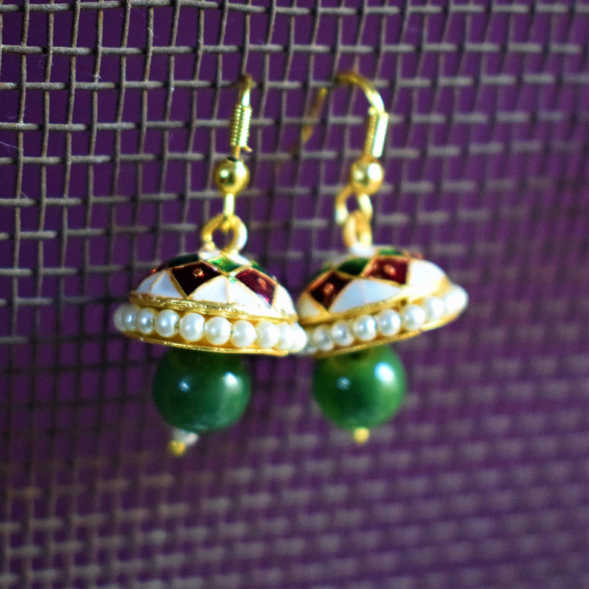 Small Meenakari Jhumki with Beads - GlitterGleam