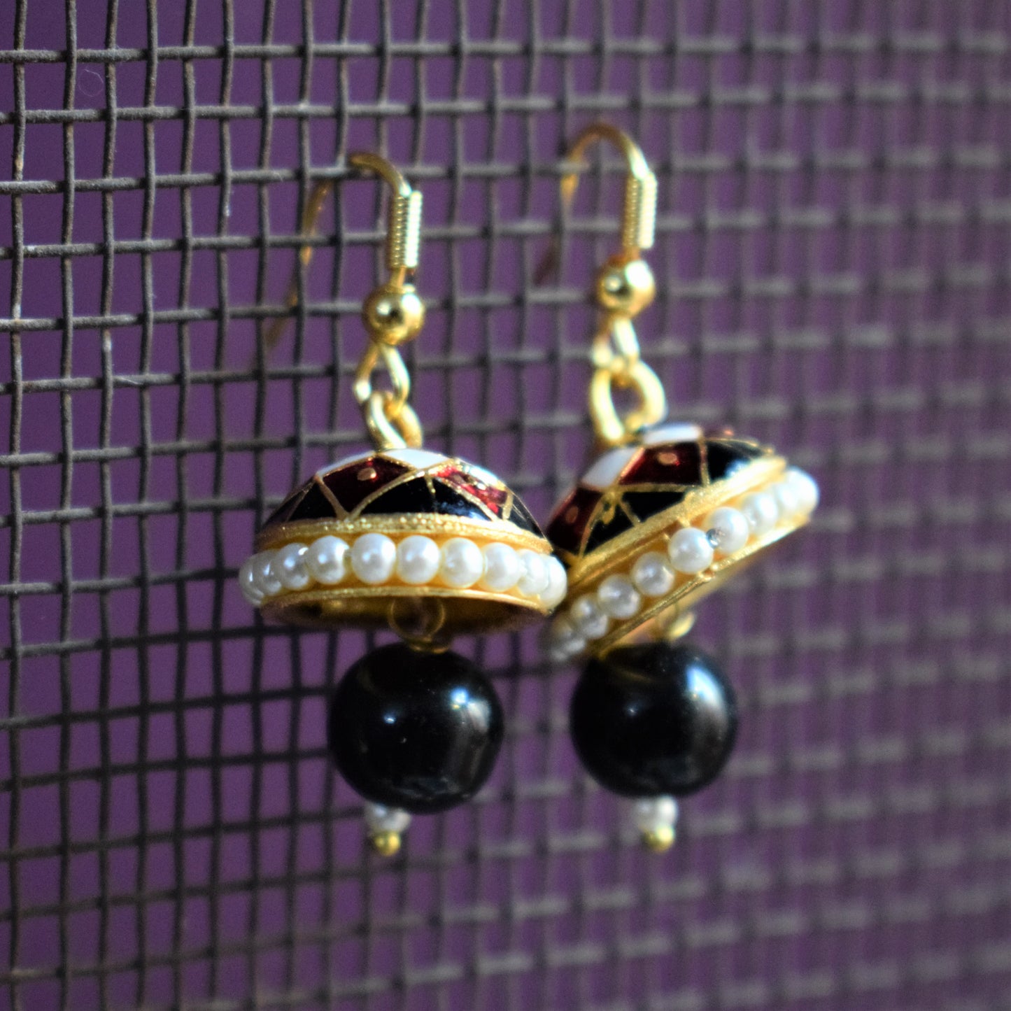 Small Meenakari Jhumki with Beads - GlitterGleam