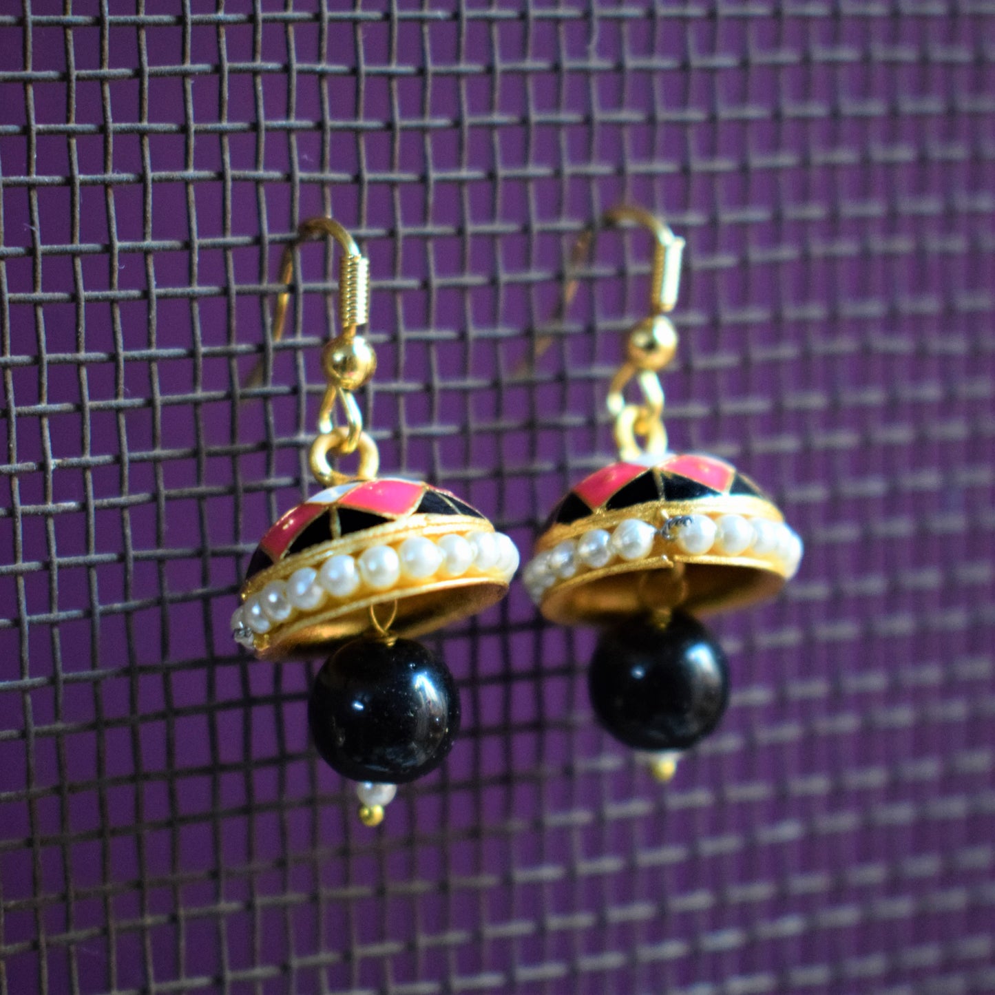 Small Meenakari Jhumki with Beads - GlitterGleam