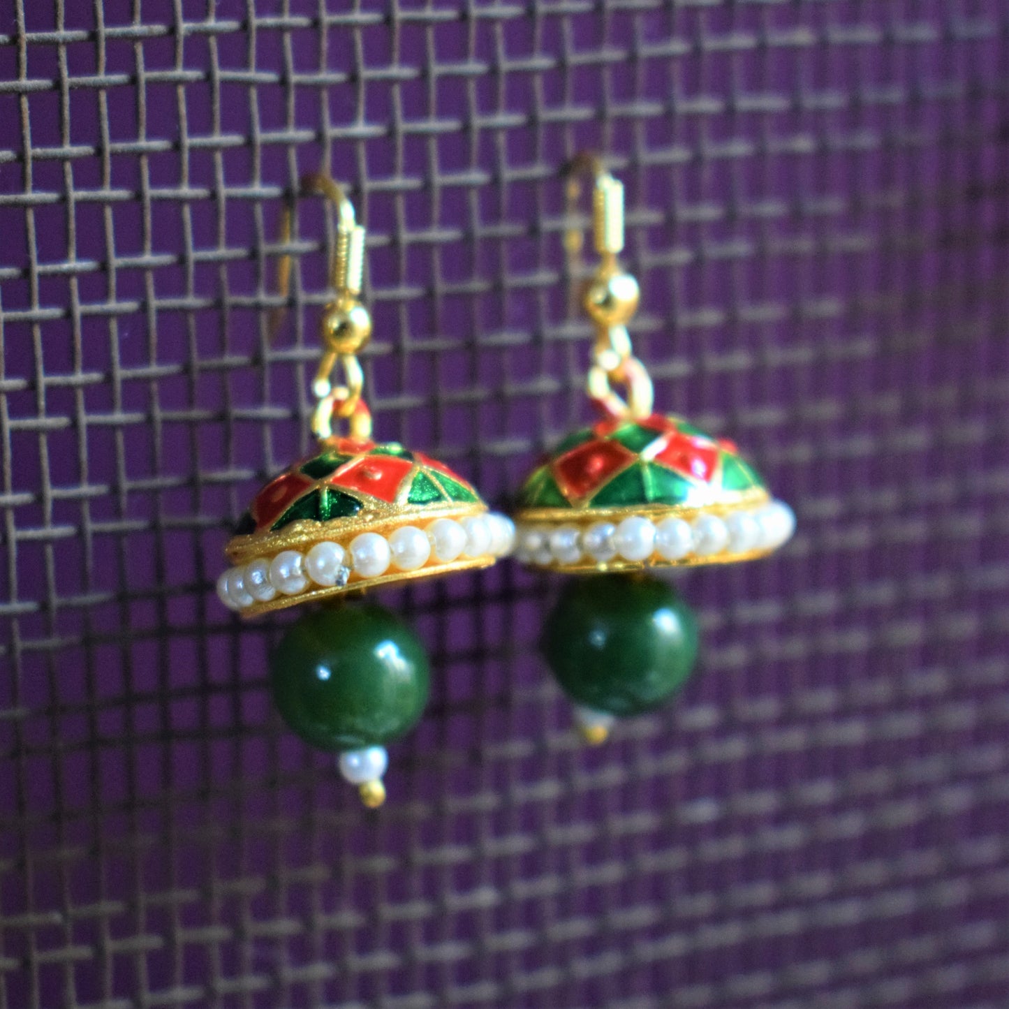 Small Meenakari Jhumki with Beads - GlitterGleam