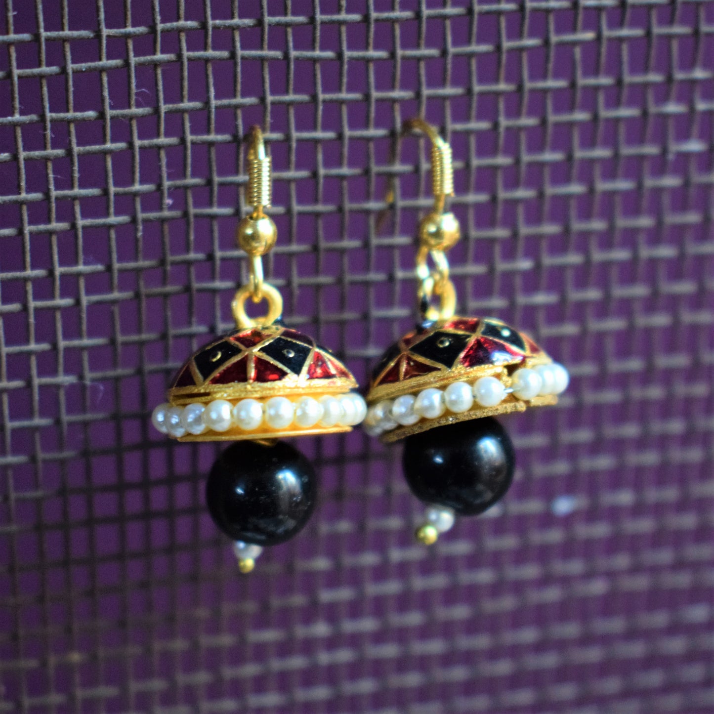 Small Meenakari Jhumki with Beads - GlitterGleam