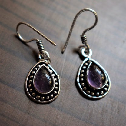 Small Silver Oxidised Gemstone Danglers - GlitterGleam