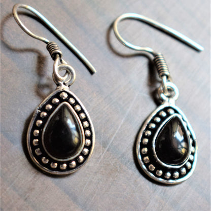 Small Silver Oxidised Gemstone Danglers - GlitterGleam