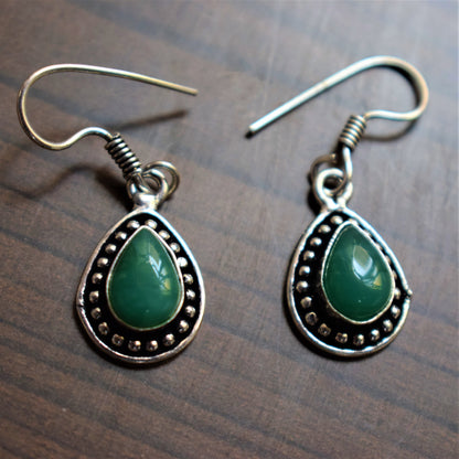 Small Silver Oxidised Gemstone Danglers - GlitterGleam