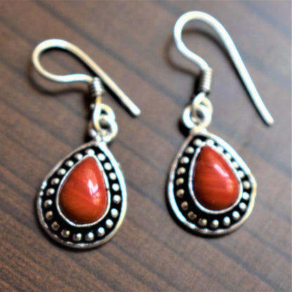 Small Silver Oxidised Gemstone Danglers - GlitterGleam