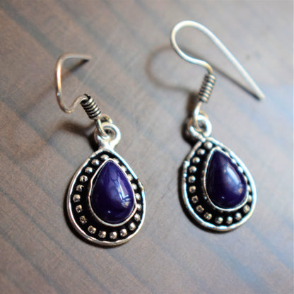 Small Silver Oxidised Gemstone Danglers - GlitterGleam