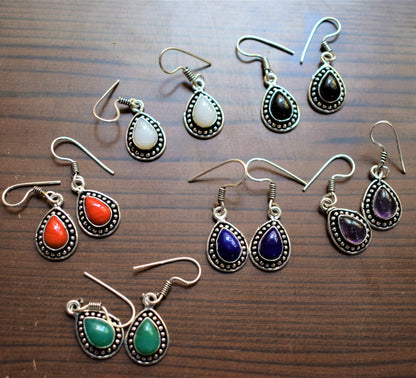 Small Silver Oxidised Gemstone Danglers - GlitterGleam