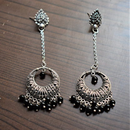 Silver Oxidised Hanging Chandbali - GlitterGleam