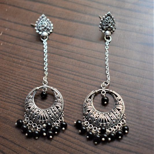 Silver Oxidised Hanging Chandbali - GlitterGleam