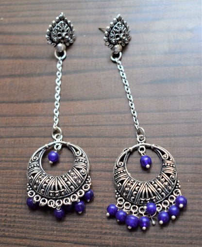 Silver Oxidised Hanging Chandbali - GlitterGleam