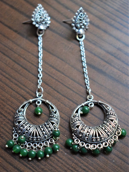 Silver Oxidised Hanging Chandbali - GlitterGleam