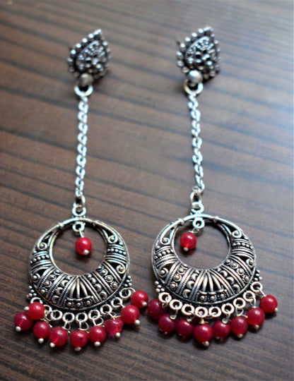 Silver Oxidised Hanging Chandbali - GlitterGleam