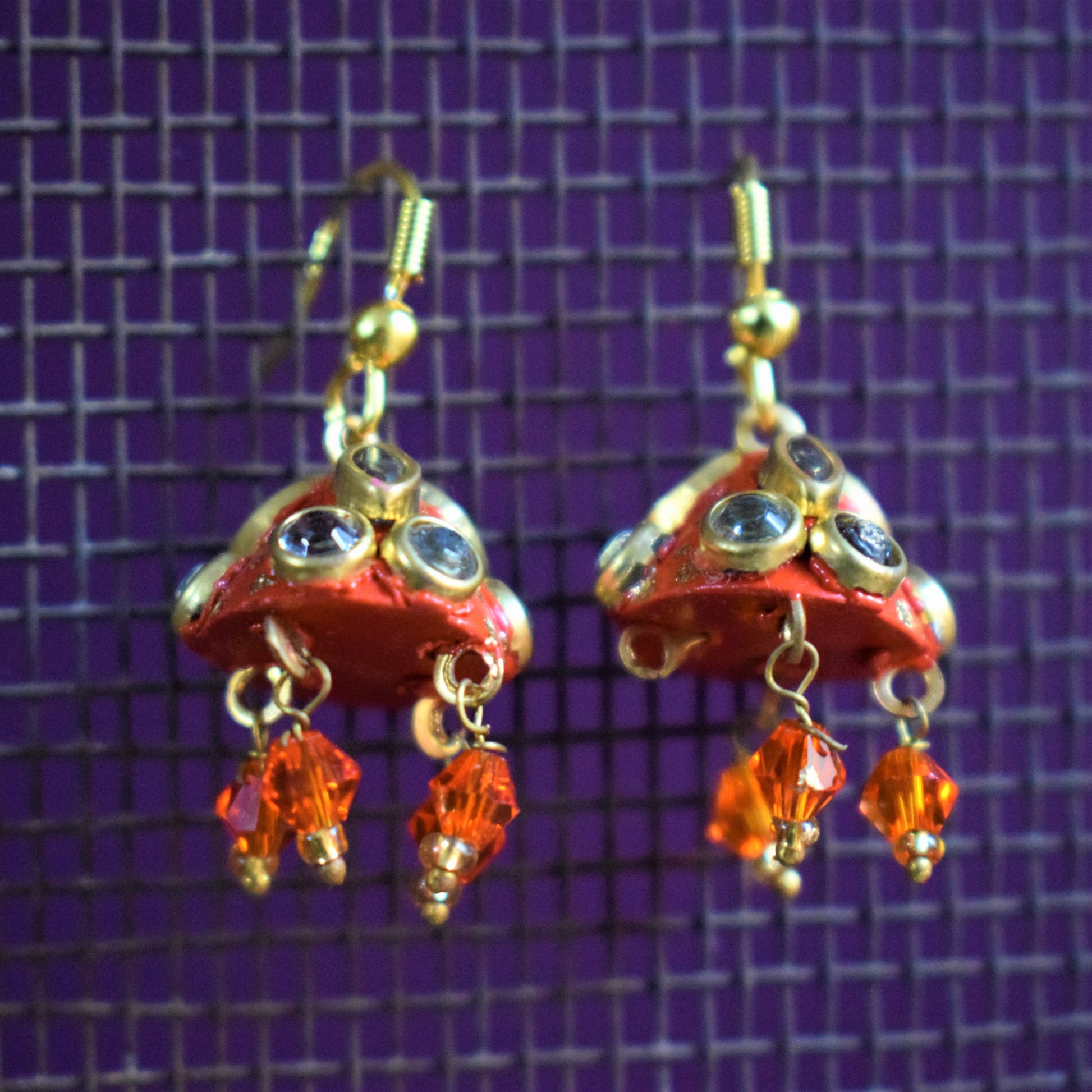 Small Rajasthani Kundan Conical Jhumki with Beads - GlitterGleam