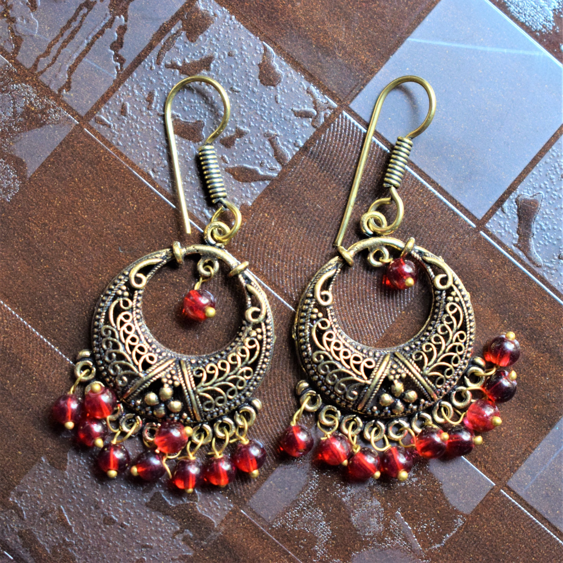 Small Beaded Golden Oxidised Chandbali Danglers - GlitterGleam