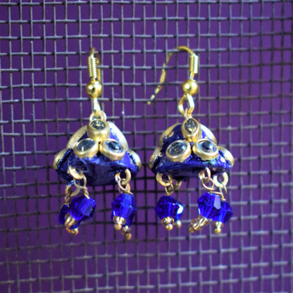 Small Rajasthani Kundan Conical Jhumki with Beads - GlitterGleam