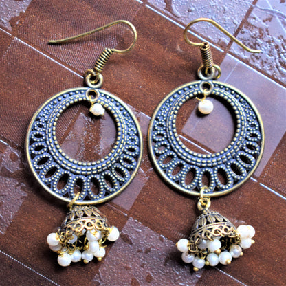 Golden Oxidised Chandbali Jhumki Danglers - GlitterGleam