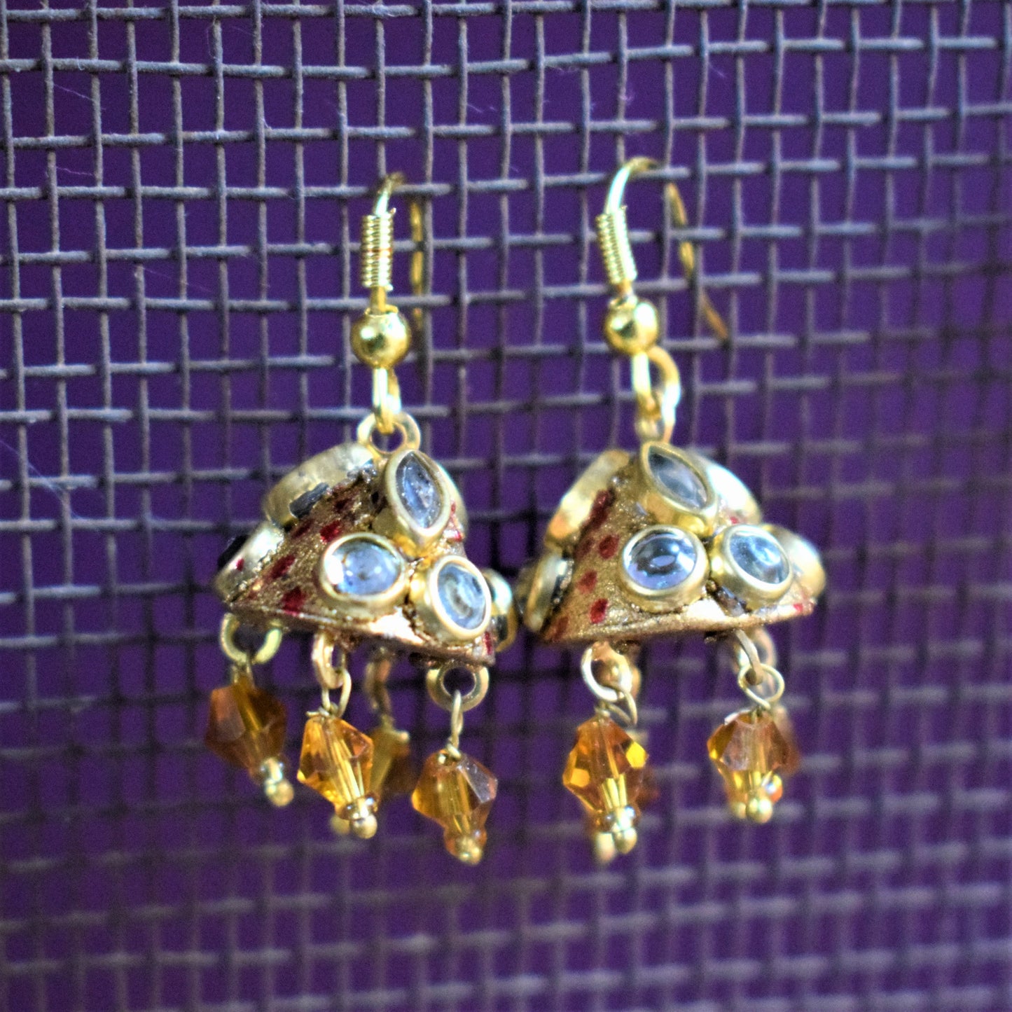 Small Rajasthani Kundan Conical Jhumki with Beads - GlitterGleam