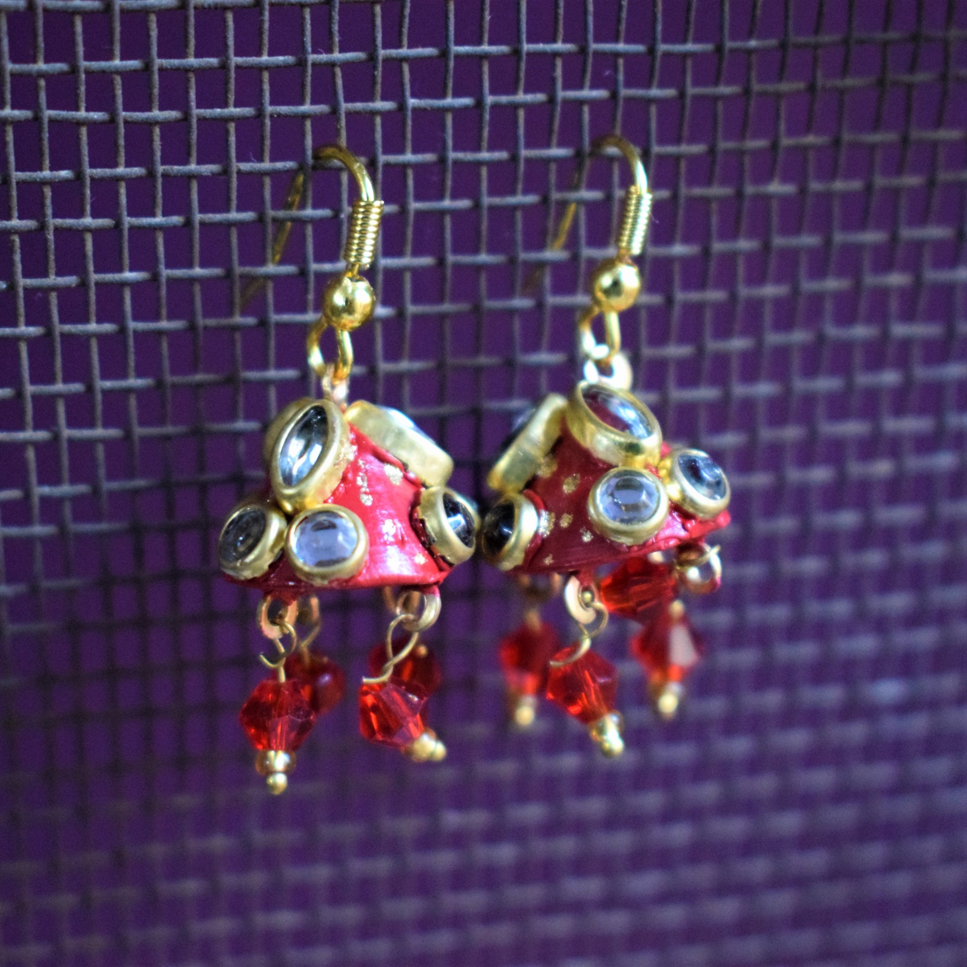 Small Rajasthani Kundan Conical Jhumki with Beads - GlitterGleam