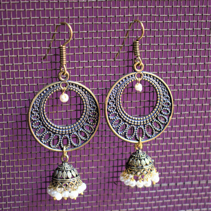 Golden Oxidised Chandbali Jhumki Danglers - GlitterGleam